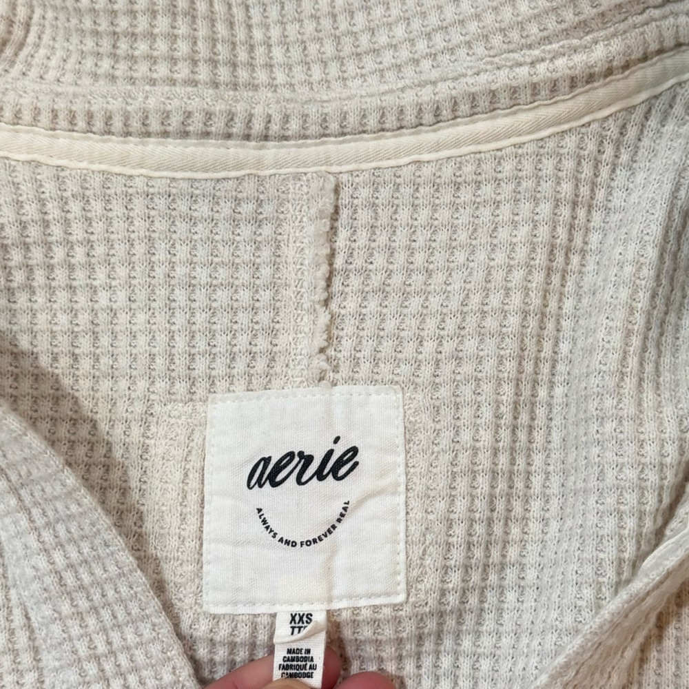Aerie Oversized Lumberjane Waffle Knit Polo Sweatshirt Size XXS - Picture 5 of 6